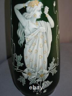 Antique Art Nouveau Colored Art Glass Vase Classic Female Figure 11 3/4h