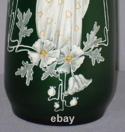 Antique Art Nouveau Colored Art Glass Vase Classic Female Figure 11 3/4h