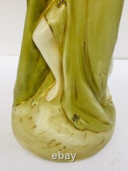Antique Art Nouveau Compote Centerpiece 2 Nymphs Green Clovers Damage Free