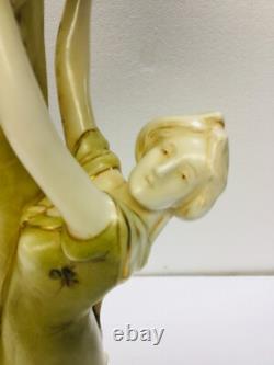 Antique Art Nouveau Compote Centerpiece 2 Nymphs Green Clovers Damage Free