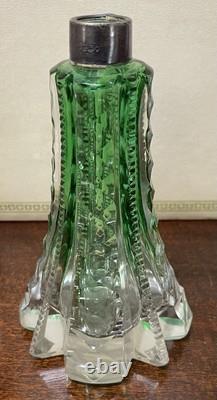 Antique Art Nouveau, Crystal Perfume Bottle, With Green Shoulders, Silver 1907