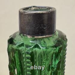 Antique Art Nouveau, Crystal Perfume Bottle, With Green Shoulders, Silver 1907