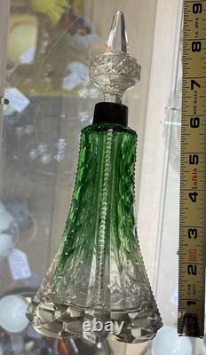 Antique Art Nouveau, Crystal Perfume Bottle, With Green Shoulders, Silver 1907