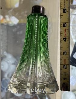 Antique Art Nouveau, Crystal Perfume Bottle, With Green Shoulders, Silver 1907