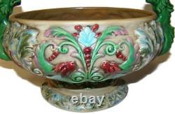 Antique Art Nouveau Czechoslovakia Majolica Centerpiece Bowl Red & Green Dragons