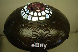 Antique Art Nouveau Deco Austrian French Bronze Jeweled Glass Arts Crafts Lamp