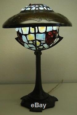 Antique Art Nouveau Deco Austrian French Bronze Jeweled Glass Arts Crafts Lamp