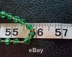 Antique Art Nouveau Deco Emerald Green Glass Beads Opera Flapper Necklace 56