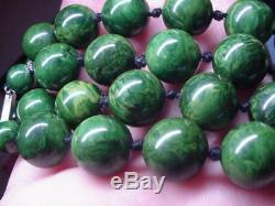 Antique Art Nouveau Deco Vintage Bakelite Jade Green 2 Layers Beads Necklace