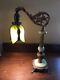 Antique Art Nouveau Dragon Bridge Arm Table Lamp Green Slag Glass Tulip Shade