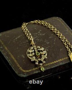 Antique Art Nouveau Edwardian 9ct gold pearl and peridot pendant