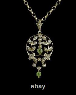 Antique Art Nouveau Edwardian 9ct gold pearl and peridot pendant