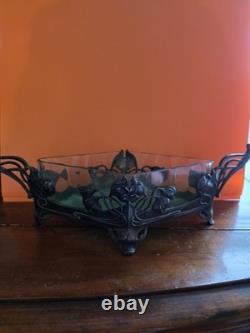 Antique Art Nouveau Electro Plated WMF Bowl / Vase / Planter Green Glass Liner Antique Art Nouveau Electro Plated WMF Bowl / Vase / Planter Green Glass Liner