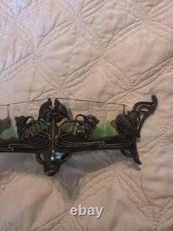 Antique Art Nouveau Electro Plated WMF Bowl / Vase / Planter Green Glass Liner Antique Art Nouveau Electro Plated WMF Bowl / Vase / Planter Green Glass Liner