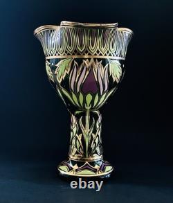 Antique Art Nouveau Emerald Green Glass Gold Gilt Flowers Leaves 1910 11