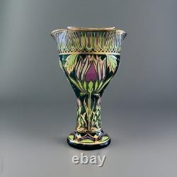 Antique Art Nouveau Emerald Green Glass Gold Gilt Flowers Leaves 1910 11