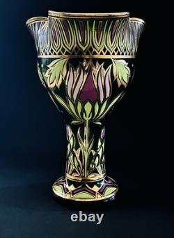 Antique Art Nouveau Emerald Green Glass Gold Gilt Flowers Leaves 1910 11