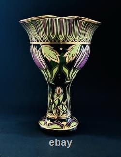 Antique Art Nouveau Emerald Green Glass Gold Gilt Flowers Leaves 1910 11