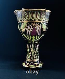 Antique Art Nouveau Emerald Green Glass Gold Gilt Flowers Leaves 1910 11
