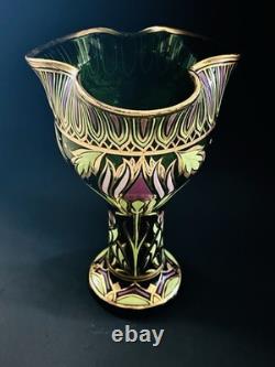 Antique Art Nouveau Emerald Green Glass Gold Gilt Flowers Leaves 1910 11