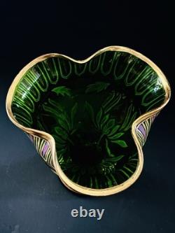 Antique Art Nouveau Emerald Green Glass Gold Gilt Flowers Leaves 1910 11