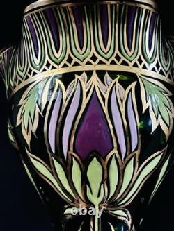Antique Art Nouveau Emerald Green Glass Gold Gilt Flowers Leaves 1910 11