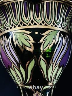 Antique Art Nouveau Emerald Green Glass Gold Gilt Flowers Leaves 1910 11