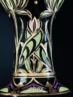 Antique Art Nouveau Emerald Green Glass Gold Gilt Flowers Leaves 1910 11