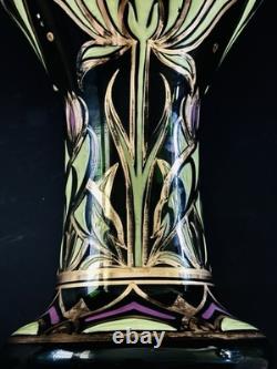Antique Art Nouveau Emerald Green Glass Gold Gilt Flowers Leaves 1910 11