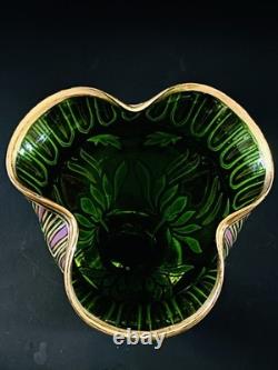 Antique Art Nouveau Emerald Green Glass Gold Gilt Flowers Leaves 1910 11
