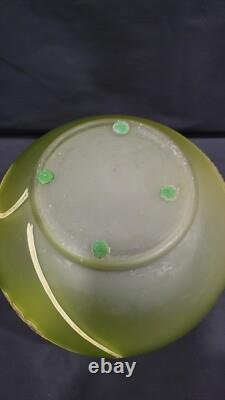 Antique Art Nouveau Enameled Frosted Green Glass Vase