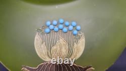 Antique Art Nouveau Enameled Frosted Green Glass Vase