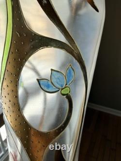 Antique Art Nouveau Enameled Glass Vase Green Gold 13 Mont Joye Harrach