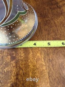 Antique Art Nouveau Enameled Glass Vase Green Gold 13 Mont Joye Harrach