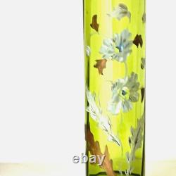 Antique Art Nouveau Enameled Tall Green Glass Vase Attributed To Legrass C 1890