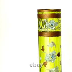 Antique Art Nouveau Enameled Tall Green Glass Vase Attributed To Legrass C 1890