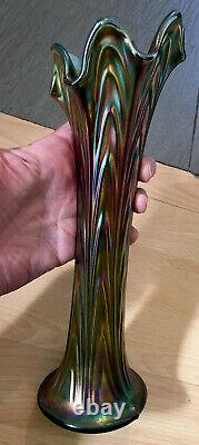 Antique Art Nouveau Fenton Iridescent Carnival Glass Translucent Ribbed Vase