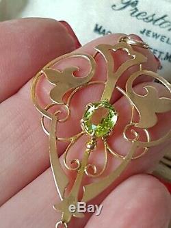 Antique Art Nouveau Filigree Green Peridot Lavalier Pendant 9ct Gold 44mm