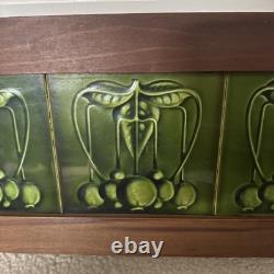 Antique Art Nouveau Framed 6 Floral Green 6x6Tiles Craftsman Shelf