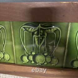 Antique Art Nouveau Framed 6 Floral Green 6x6Tiles Craftsman Shelf