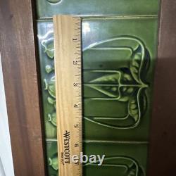 Antique Art Nouveau Framed 6 Floral Green 6x6Tiles Craftsman Shelf