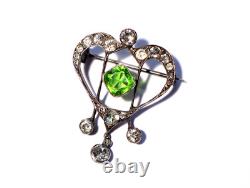 Antique Art Nouveau French 935 Silver Paste Stone Brooch Lavalier Heart #ESK