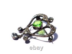 Antique Art Nouveau French 935 Silver Paste Stone Brooch Lavalier Heart #ESK