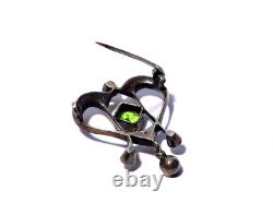 Antique Art Nouveau French 935 Silver Paste Stone Brooch Lavalier Heart #ESK