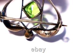 Antique Art Nouveau French 935 Silver Paste Stone Brooch Lavalier Heart #ESK