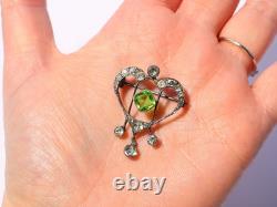 Antique Art Nouveau French 935 Silver Paste Stone Brooch Lavalier Heart #ESK