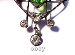 Antique Art Nouveau French 935 Silver Paste Stone Brooch Lavalier Heart #ESK