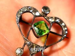 Antique Art Nouveau French 935 Silver Paste Stone Brooch Lavalier Heart #ESK
