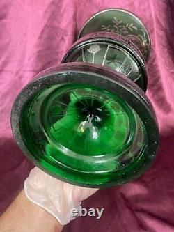 Antique Art Nouveau French Art Glass Green Vase Silver Overlay Floral