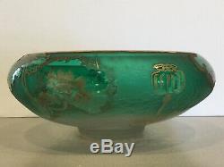 Antique Art Nouveau French Art Glass Mont Joye LEGRAS Gilt Floral Console Bowl